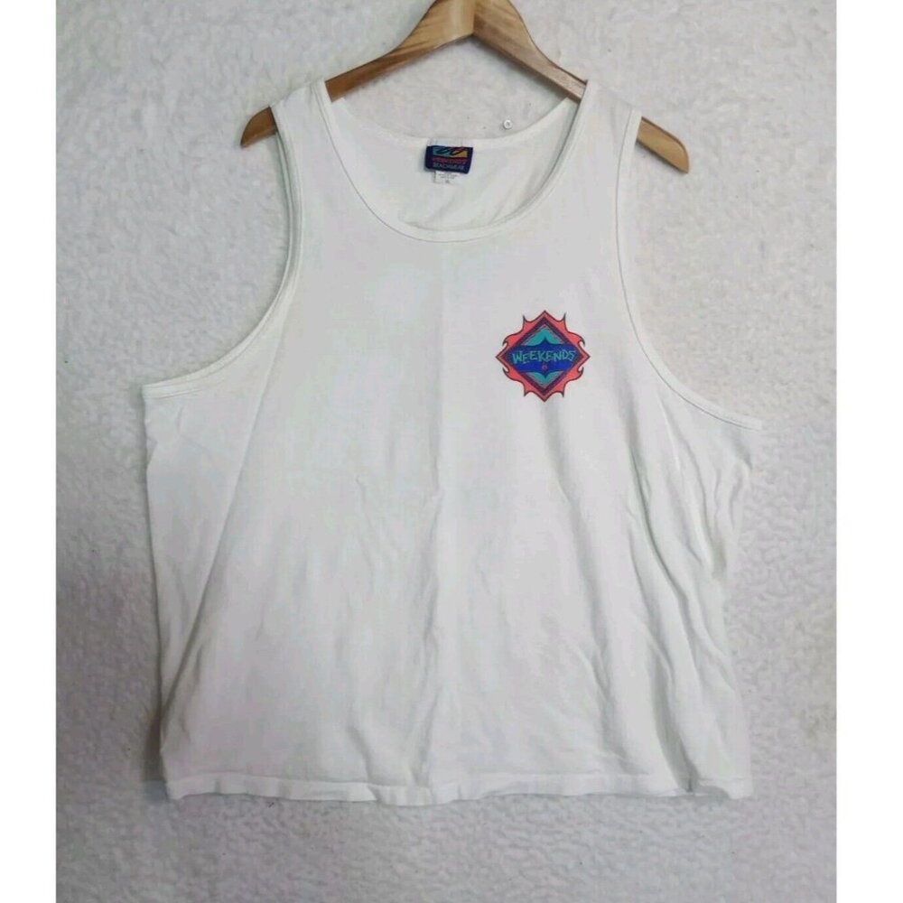 Vintage Weekends Beachwear Tank Top XL 100% Cotton White Street Hoops Graphic